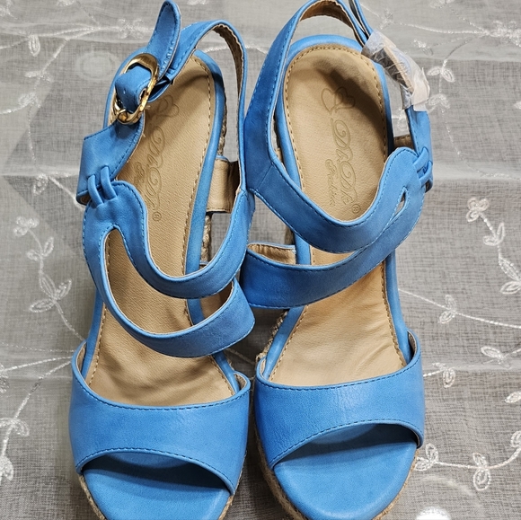 Tweed aqua blue wedge sandals - Picture 4 of 4